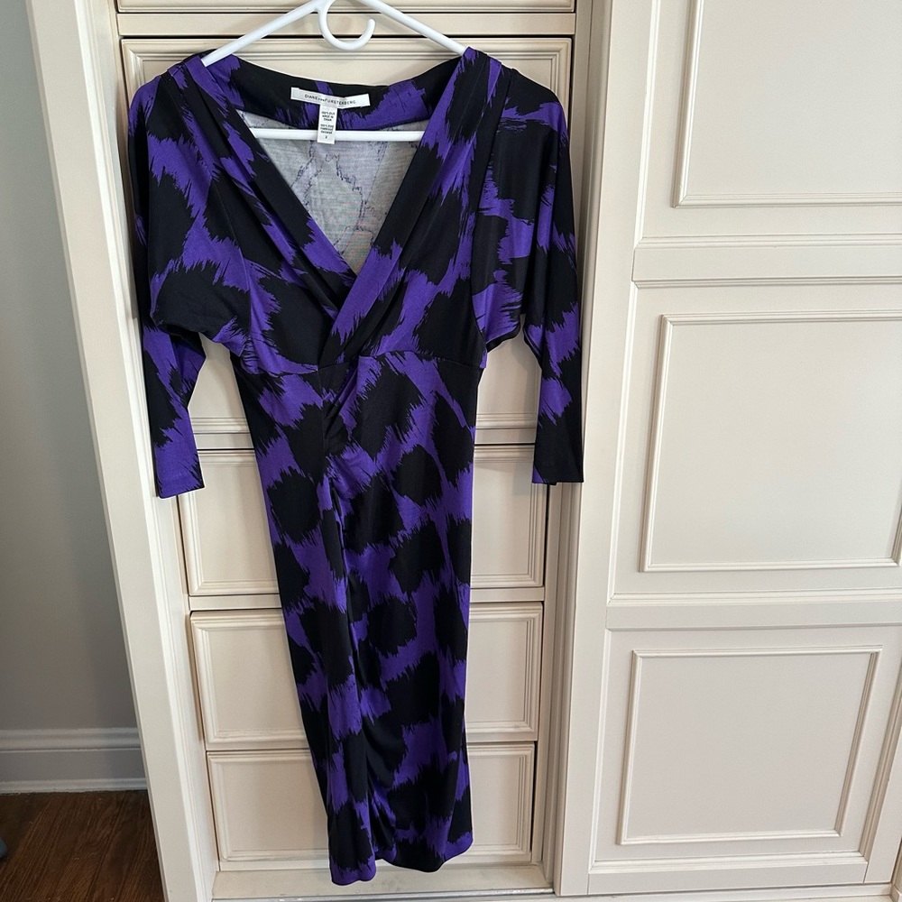 DIANE VON FURSTENBERG PURPLE AND BLACK SILK BODYCON DRESS SIZE 2